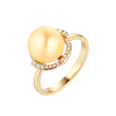 Кольцо серебряное с жемчугом и фианитами «Golden Pearl Glow» Fresh Jewelry (арт.PI-R02599-X-L-ST705-X-W)