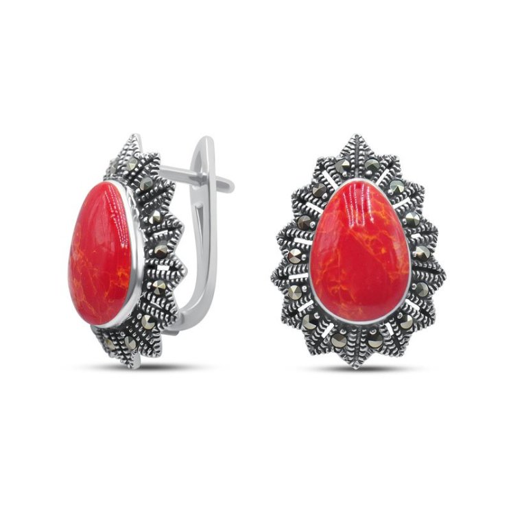 Серьги Серебряные крылья (Арт.220013-267-39_korallpr_markazit)