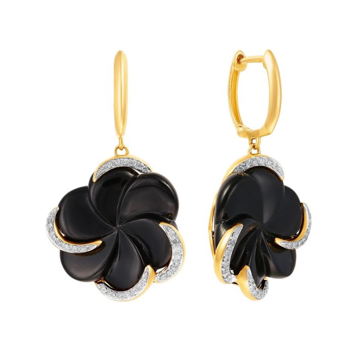Серьги из золота с бриллиантом и ониксом (Арт.e25265_ox_yg)