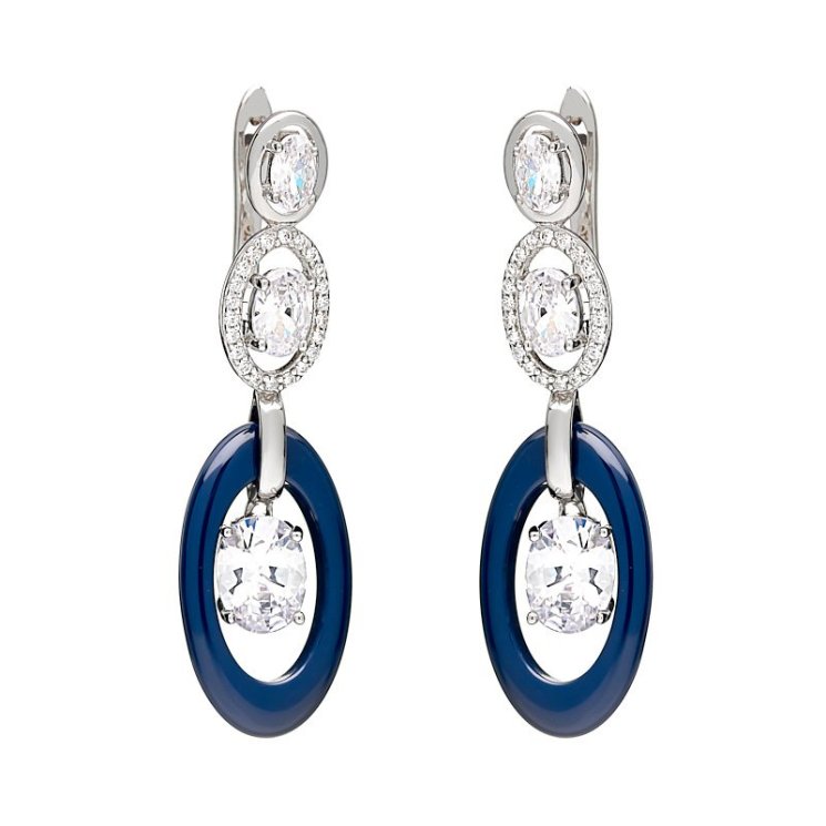 Серьги из серебра с кварцем и керамикой (Арт.tc-e00069-vl-w-w-x-w)
