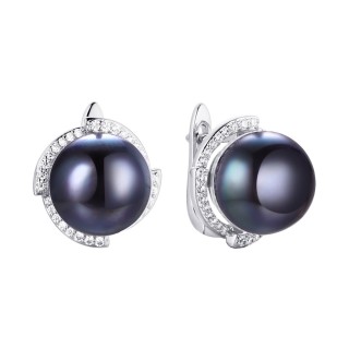 Серьги серебряные с жемчугом и фианитами «Nautilus Night» MyJewels (арт.PI-E02298-X-W-PNB-X-W)