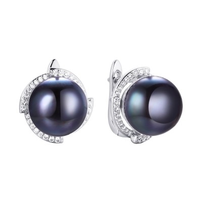 Серьги серебряные с жемчугом и фианитами «Nautilus Night» MyJewels (арт.PI-E02298-X-W-PNB-X-W)