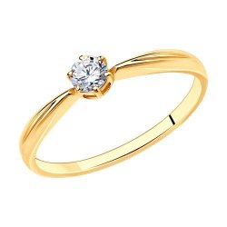 Кольцо из золочёного серебра с фианитом (Арт.93-110-01376-1)