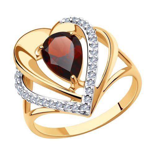 Кольцо из золочёного серебра с гранатом и фианитами (Арт.93-310-00545-1)