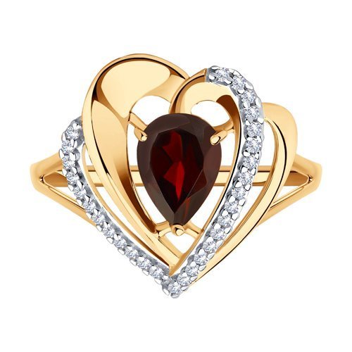 Кольцо из золочёного серебра с гранатом и фианитами (Арт.93-310-00545-1)