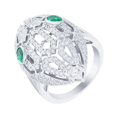 Кольцо из белого золота с бриллиантом и изумрудом (Арт.sr24_wgdwem_ko_em_wg)