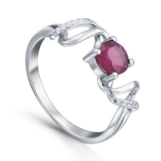 Кольцо серебряное с корундом и куб. цирконием «Крылья рассвета» Myjewels (арт.21knys1509-155_korundrub_kubcirkonii)