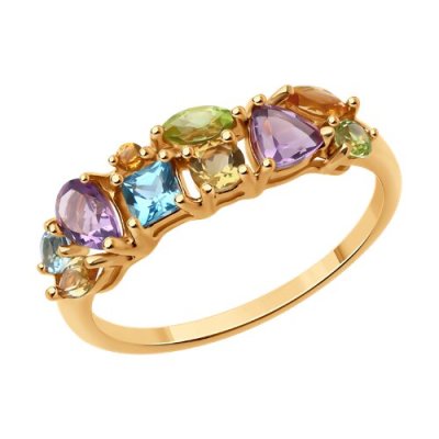 Кольцо золотое с миксом аметиста, топаза, хризолита и цитрина «Радуга настроения» Соколов (арт.51-310-02165-3)