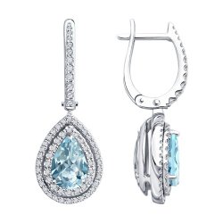 Серьги из белого золота с бриллиантами и аквамарином (Арт.6024464-3)