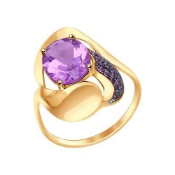 Кольцо золотое пробы 585 с аметистом (Арт.714664)