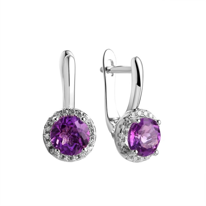 Серьги из серебра с аметистом и фианитом (Арт.cz-e00923-x-w-pur-x-w)