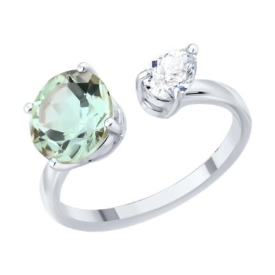 Кольцо серебряное с празиолитом и фианитом «Нежный Дуэт» Соколов (арт.92014719)