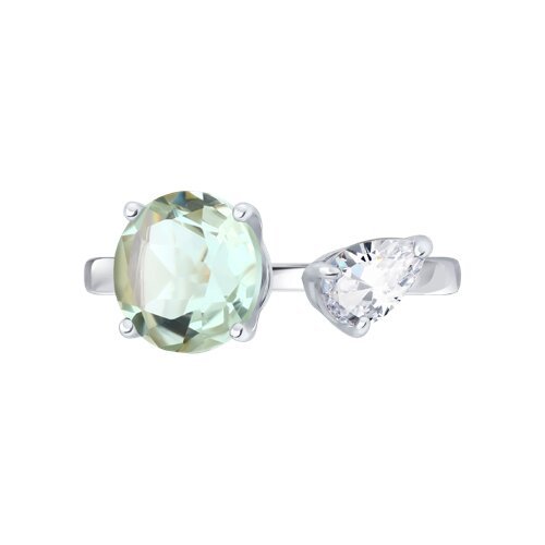 Кольцо серебряное с празиолитом и фианитом «Нежный Дуэт» Соколов (арт.92014719)