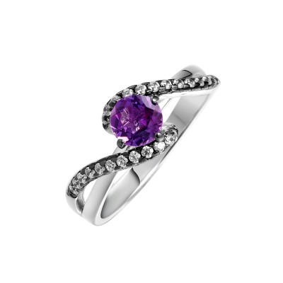 Кольцо серебряное с аметистом и фианитами «Spring Shine» Fresh Jewelry (арт.CZ-R00935-X-WB-Pur-X-W)