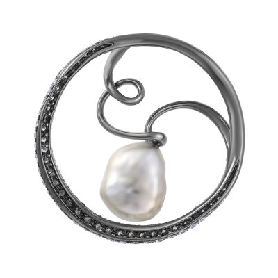 Кулон из золота с бриллиантом и жемчугом (Арт.456729_bwp_blk)