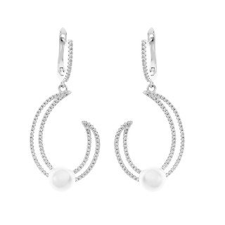 Серьги серебряные с жемчугом и фианитами «Nautilus Grace» Fresh Jewelry (арт.PI-E01150-X-W-PN-X-W)