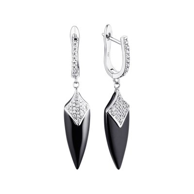 Серьги из серебра с керамикой и фианитом (Арт.tc-e00095-b-w-x-x-w)