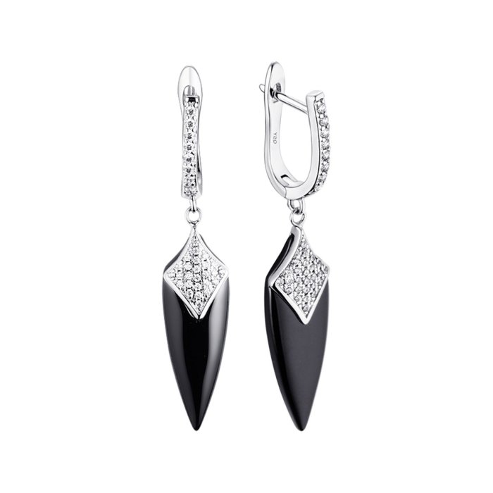Серьги из серебра с керамикой и фианитом (Арт.tc-e00095-b-w-x-x-w)