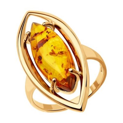 Кольцо из золочёного серебра с янтарём (Арт.83010036)