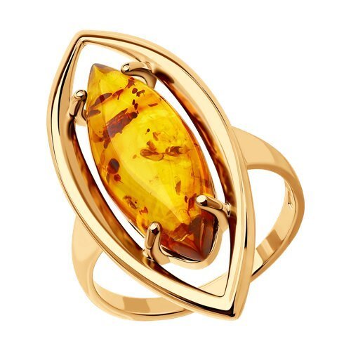 Кольцо из золочёного серебра с янтарём (Арт.83010036)