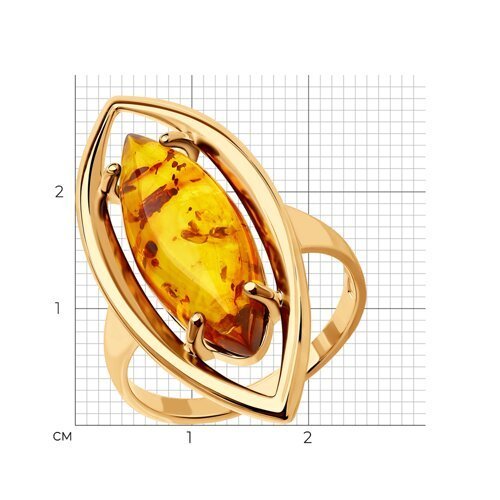Кольцо из золочёного серебра с янтарём (Арт.83010036)