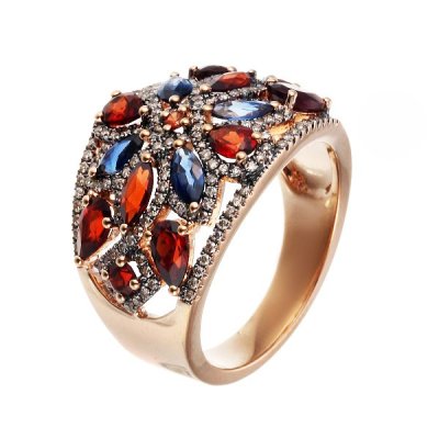 Кольцо из золота с бриллиантом и гранатом (Арт.mr85613-br-bs-rgt-rg_dn_sa_gr_pink)