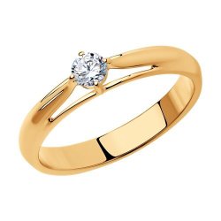 Кольцо из золочёного серебра с фианитом (Арт.93-110-01381-1)