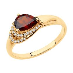 Кольцо из золочёного серебра с гранатом и фианитами (Арт.93-310-00548-2)