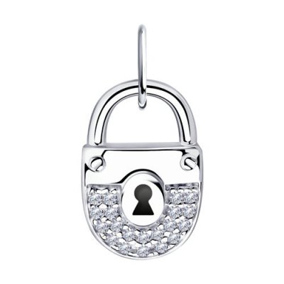 Кулон серебряный с фианитами и эмалью «Талисман Замочек» Соколов (арт.0100)