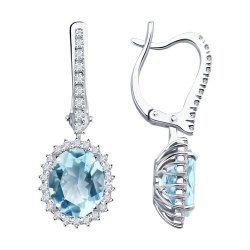 Серьги из белого золота с бриллиантами и аквамарином (Арт.6024465-3)