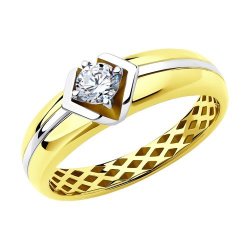 Кольцо из желтого золота с фианитом (Арт.018261-2)