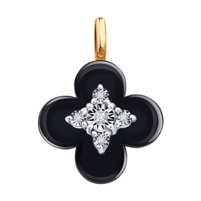 Подвеска из золота 585 с бриллиантами и керамикой «Черный Клевер» Соколов (арт.6035)