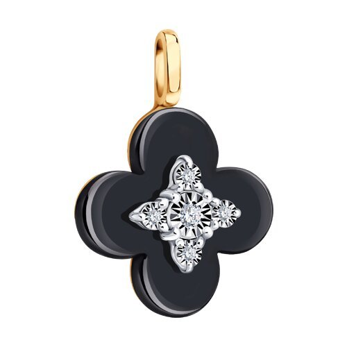 Подвеска из золота 585 с бриллиантами и керамикой «Черный Клевер» Соколов (арт.6035)