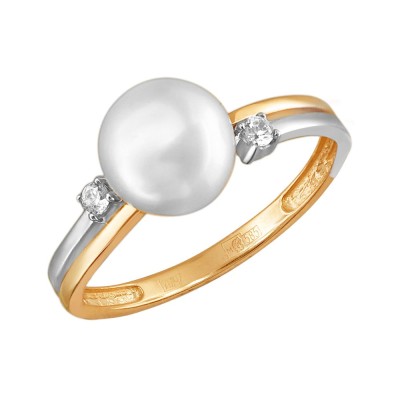 Кольцо золото с жемчугом и фианитами «Classic Charme» Estet (арт.01К3111860-1)