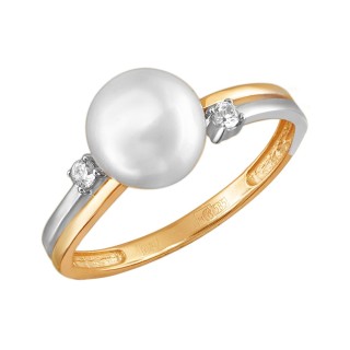 Кольцо золото с жемчугом и фианитами «Classic Charme» Estet (арт.01К3111860-1)