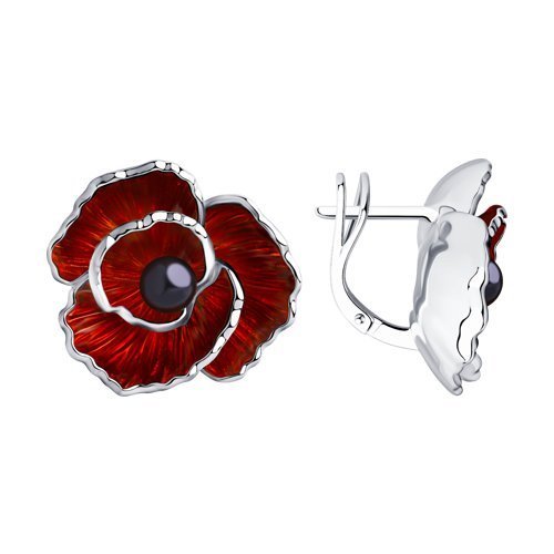 Серьги из серебра с жемчугом и эмалью (Арт.94023778)