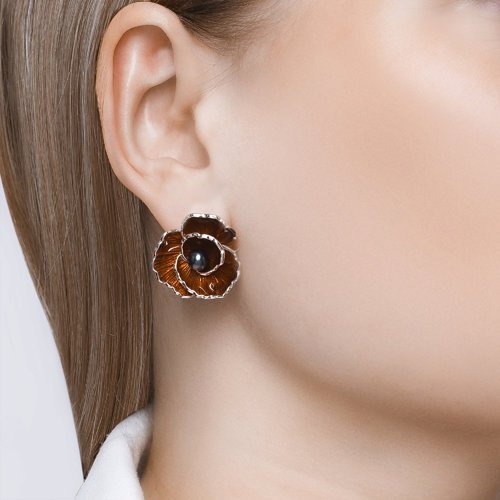 Серьги из серебра с жемчугом и эмалью (Арт.94023778)