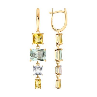 Серьги золотые пробы 585 с миксом камней (Арт.729342)