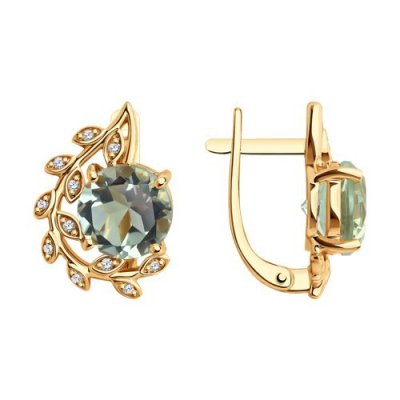 Серьги золотые пробы 585 с празиолитом (Арт.72-00282)