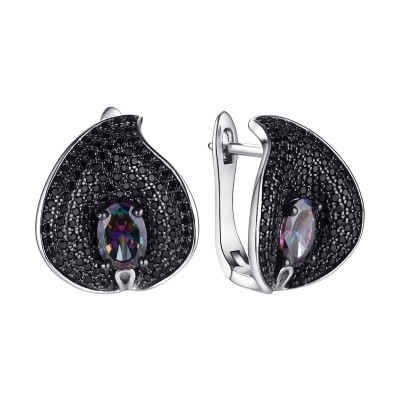 Серьги из серебра с фианитом и шпинелью (Арт.cz-e02367-x-wb-m-x-b)