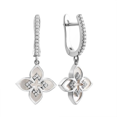 Серьги серебряные с жемчугом и фианитами «Lace Blossom» Fresh Jewelry (арт.CZ-E04305-X-W-PN-X-W)