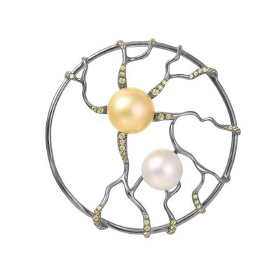 Кулон из золота с жемчугом и сапфиром (Арт.456732_ys_gnwp_wp_blk)