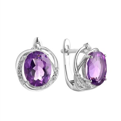 Серьги из серебра с аметистом и фианитом (Арт.pd-e00958-x-w-pur-x-w)