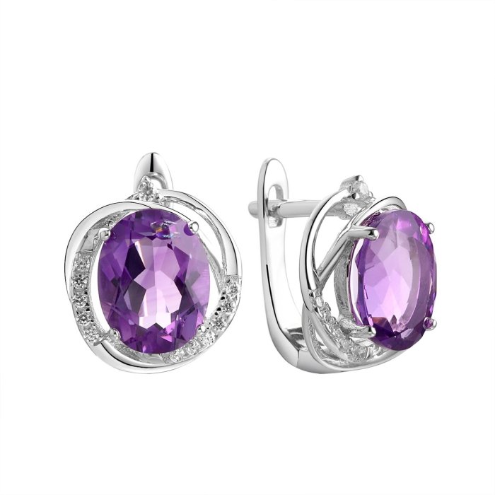 Серьги из серебра с аметистом и фианитом (Арт.pd-e00958-x-w-pur-x-w)