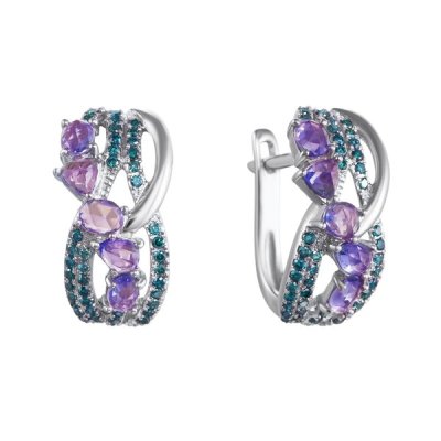 Серьги из белого золота с бриллиантом и танзанитом (Арт.e11622tz-ben_sr_dl_ta_wg)