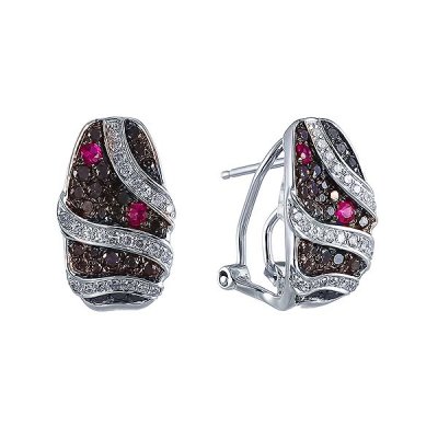 Серьги из белого золота с бриллиантом и рубином (Арт.e25295c_sr_db_ru_wg)