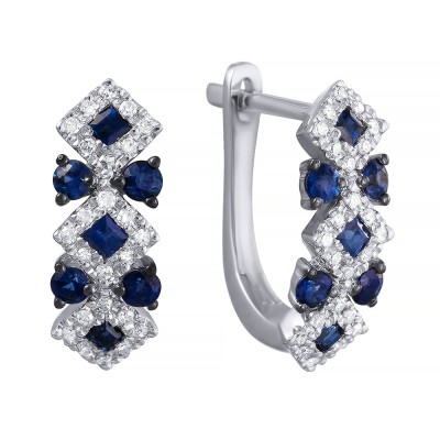 Серьги из белого золота с бриллиантами и сапфирами «Королевский Вальс» Myjewels (арт.E29757R_SR_SA_WG)