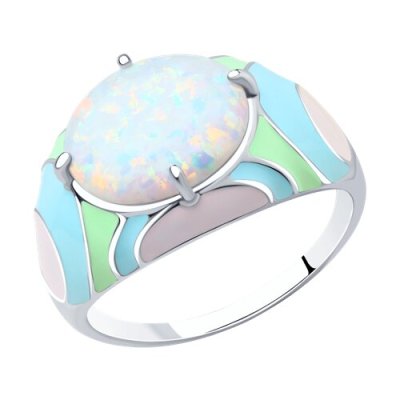 Кольцо из серебра с эмалью с опалом (Арт.83010037)