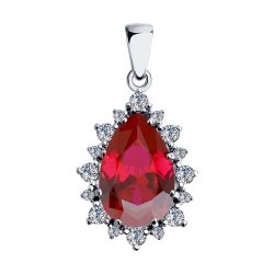 Подвеска из серебра с корундом рубиновым (синт.) и фианитами (Арт.84030005)