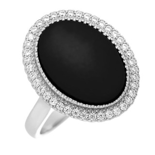 Кольцо серебряное с керамикой и фианитами «Черный Овал» Fresh Jewelry (арт.TM-R746-1-B-W-X-X-W)